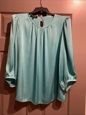 Julio Aqua Gathered-Neck Satin Blouse
